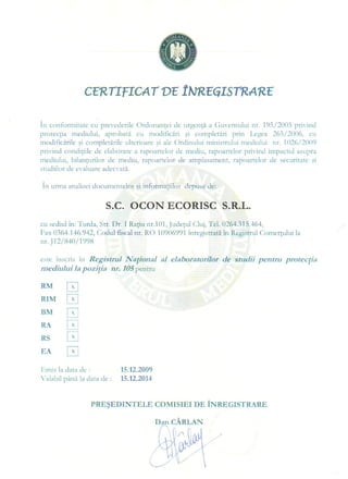 Certificate OCON ECORISC - Romaltyn Mining