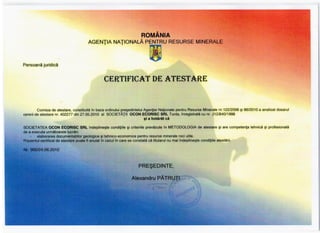Certificate OCON ECORISC - Romaltyn Mining