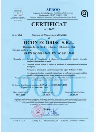 Certificate OCON ECORISC - Romaltyn Mining