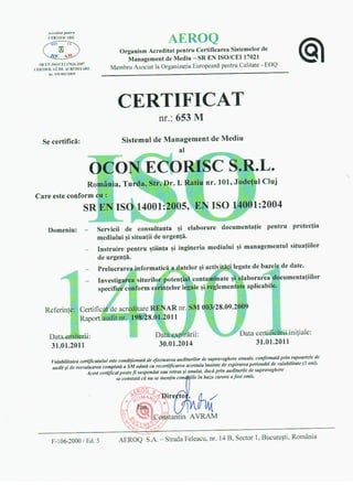 Certificate OCON ECORISC - Romaltyn Mining