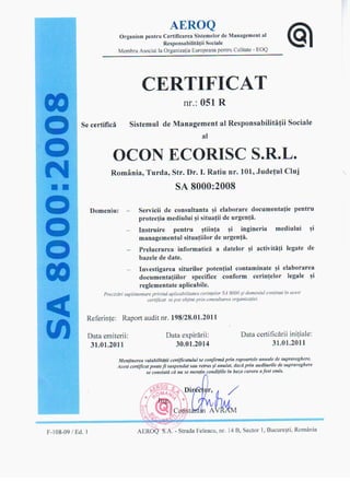 Certificate OCON ECORISC - Romaltyn Mining