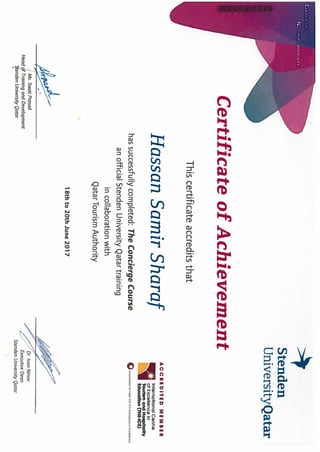 Certificate of achievement concierge course&amp;workshop at stenden university qatar