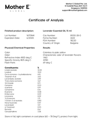 Certificate of Analysis Lavender | PDF
