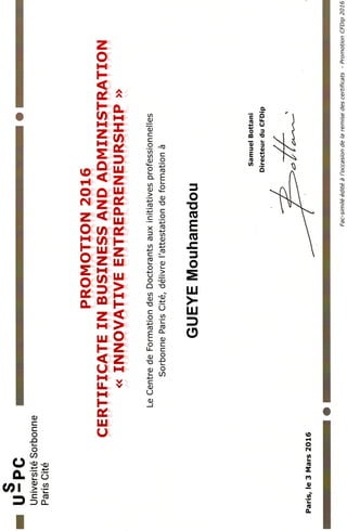 Certificate of business administration