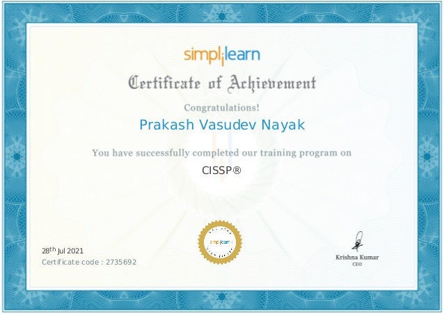 SimpliLearn Certificate Of Completion - CISSP - 2335692