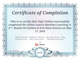 Certificate of completion udemy machine learning