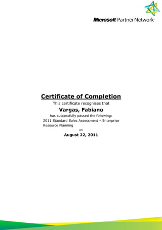 Certificate of completion 2011 standard sales assessment ôçô enterprise resource planning