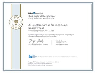 Certificate of completion a3 problem solving - pmi