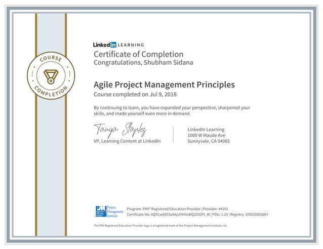 Certificate ofcompletion agile project management principles | PPT