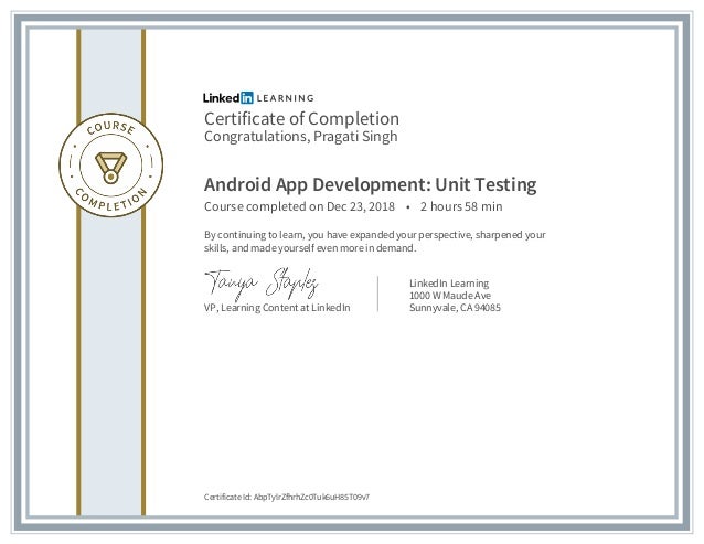 Certificate Of Completion Android App Development Unit Testing
