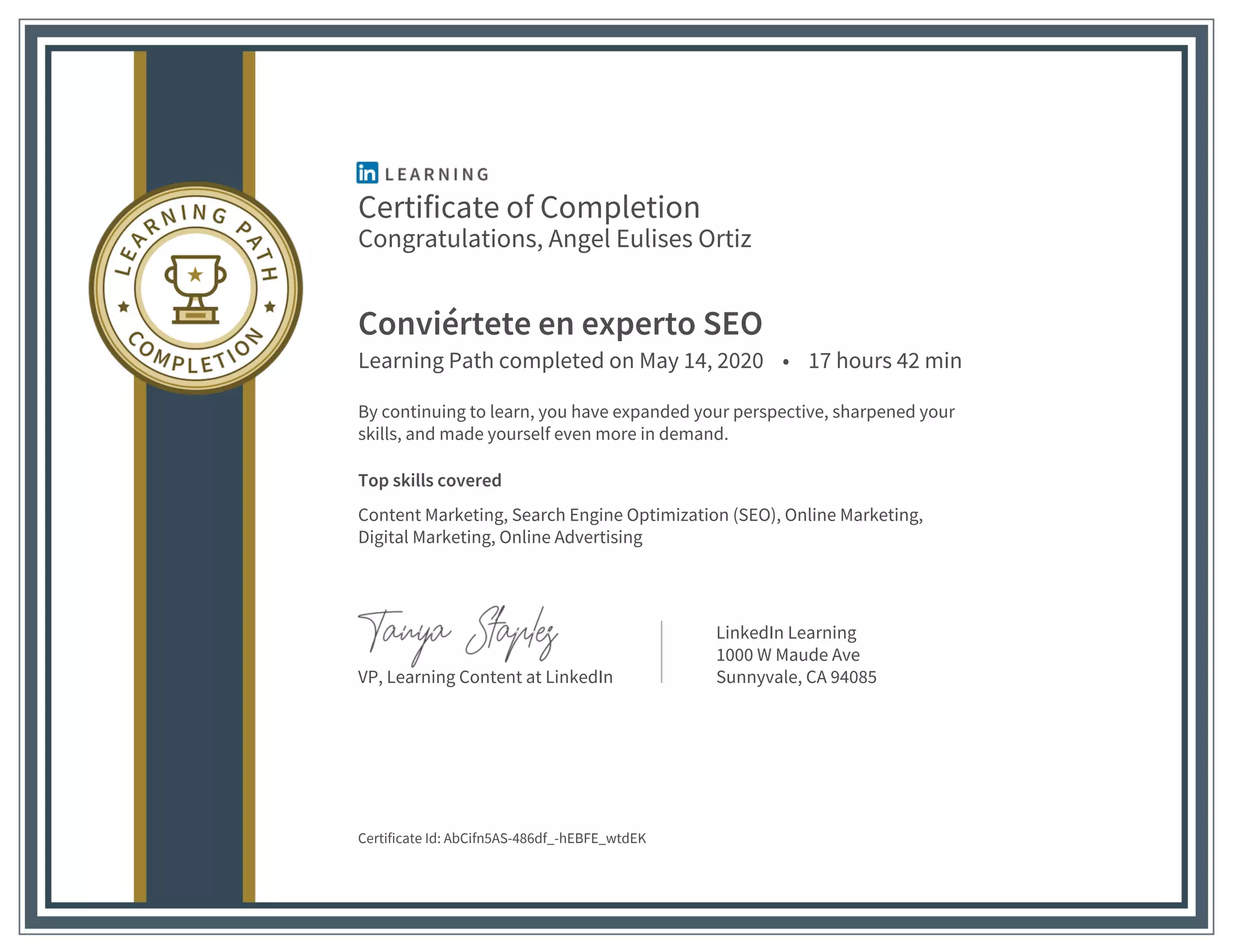 Conviertete en experto seo, diploma, certificado; linkedin learning ...