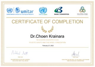 Certificate of Completion in Plastic Waste and The Basel Convention