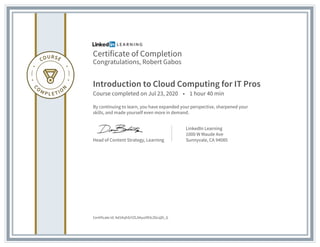 LinkedIn Learning - Introduction to Cloud Computing for IT Pros | PDF