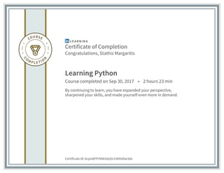 Certificate of completion learning python | PPT