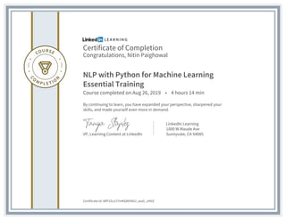 Certificate ofcompletion nlp with python for machine learning essential ...