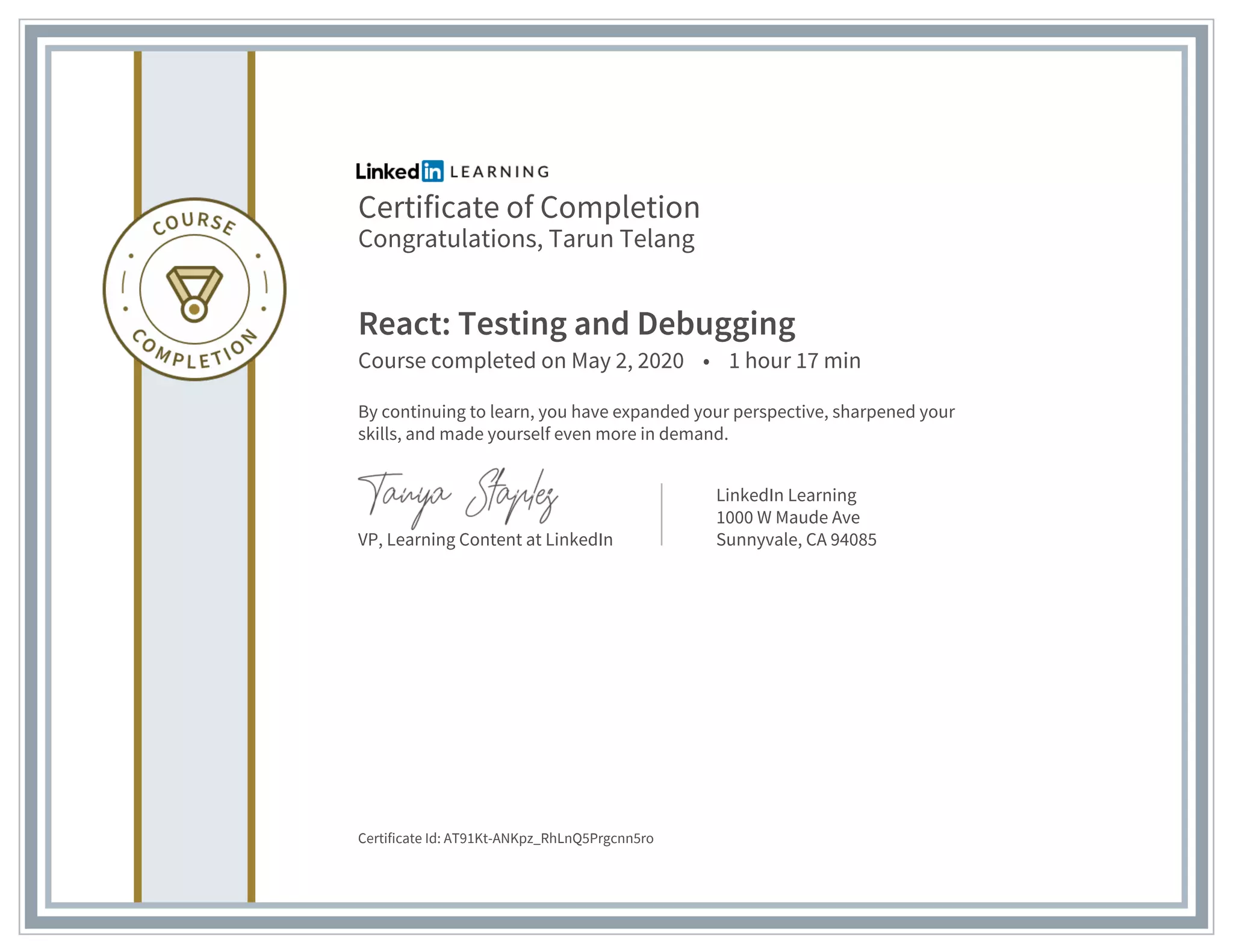 Certificate ofcompletion react_ testing and debugging