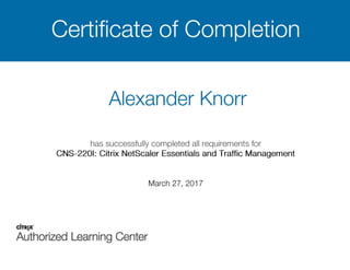 Certificate of completion Citrix Netscaler