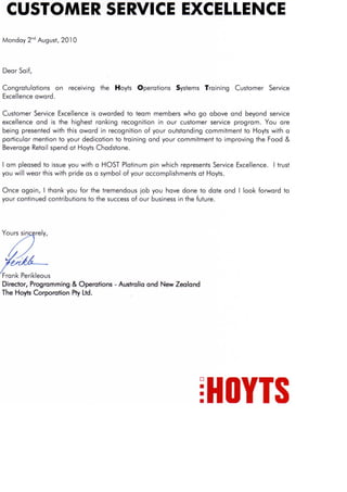 Certificate of customer_service_excellence_hoyts