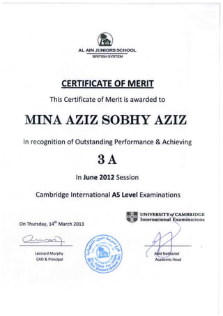 Certificate of Merit AS Level