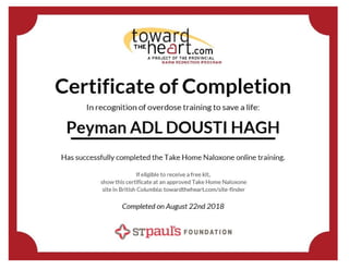 Certificate of Overdoes Training-Peyman ADL DOUSTI HAGH