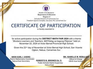 Division Math Fair Certificate of PARTICIPATION (DISTRICT MATH FAIR).pptx