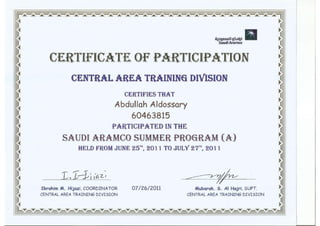 Certificate of participation (aramco)