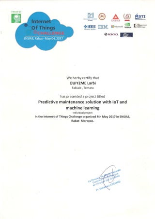 Certificate of participation IoT-challenge ENSIAS Rabat