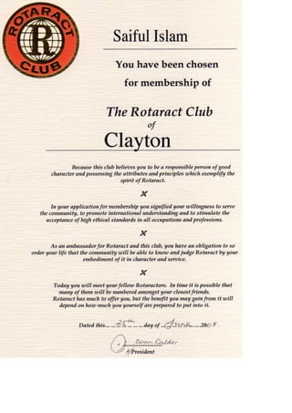 Certificate of rotaract