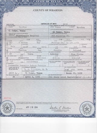 Certificate of Live Birth Registered Owner Affidavit