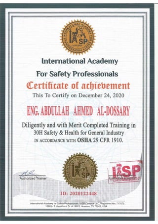 Certificate osha