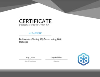 Certificate Performance Tuning SQL server - wait statistics 