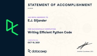 #21,388,681
E.J. Siljander
Writing E cient Python Code
OCT 19, 2021
 