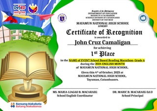 Certificates Pptx 1school Reading Program Pptx