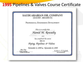 1995 Pipelines & Valves Course Certificate 