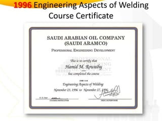 1996 Engineering Aspects of Welding  Course Certificate 