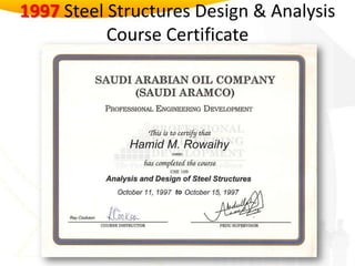 1997 Steel Structures Design & Analysis Course Certificate 