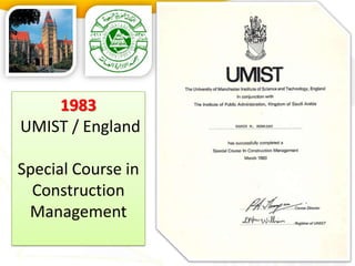 1983 UMIST / England Special Course in Construction Management