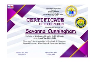 Department of Education
Region X
Division of Bukidnon
District of Dangcagan
BUGWAK ELEMENTARY SCHOOL
School ID: 126326
CER...