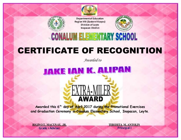 certificates of recognition special awards