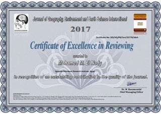 Mohamed M. El Nady Certificates journal of geography, environment and earth science international 2017