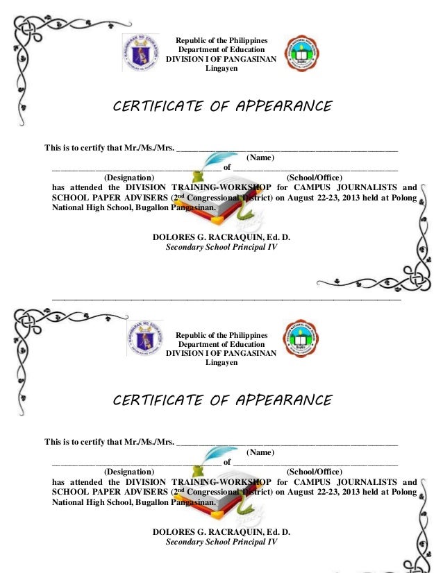 Certificates Of Appearance To Print