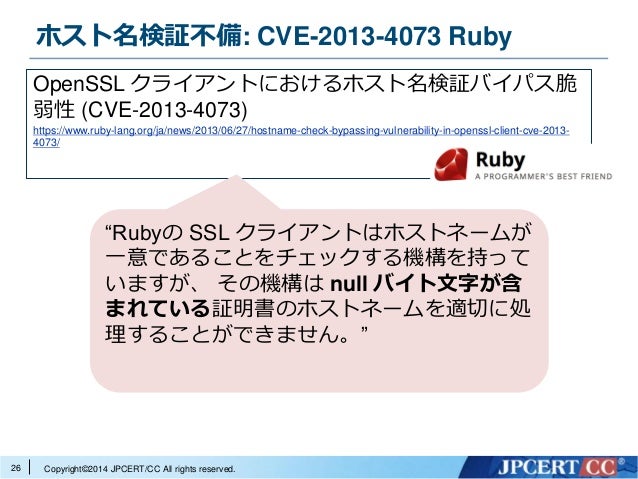 脆弱性事例に学ぶセキュアコーディング Ssl Tls証明書検証 編 Kof2014