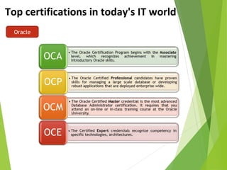 Top certifications in today's IT world
Oracle
 