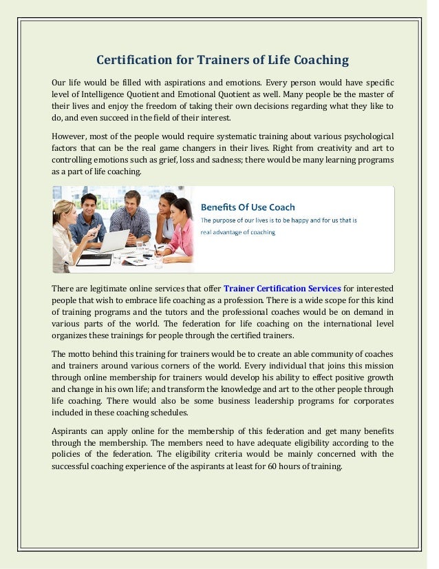 Certification For Trainers Of Life Coaching