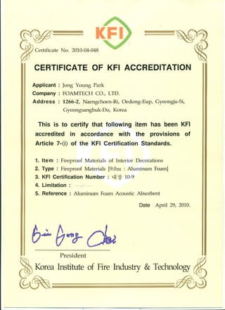Certification kfi
