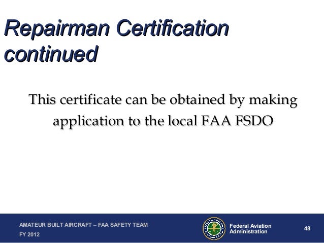 Certification Operation Of Experimental Amateur Built