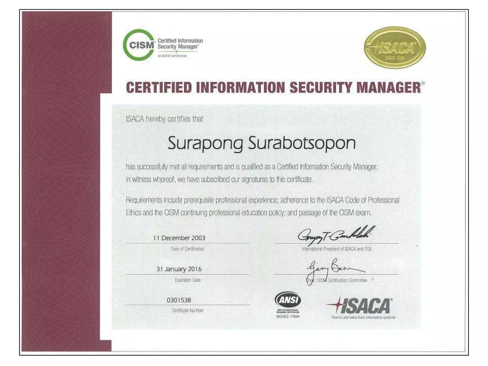 Professtional Certifications