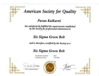 Certification Six Sigma Green Belt
