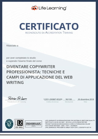 Certificato copywriting