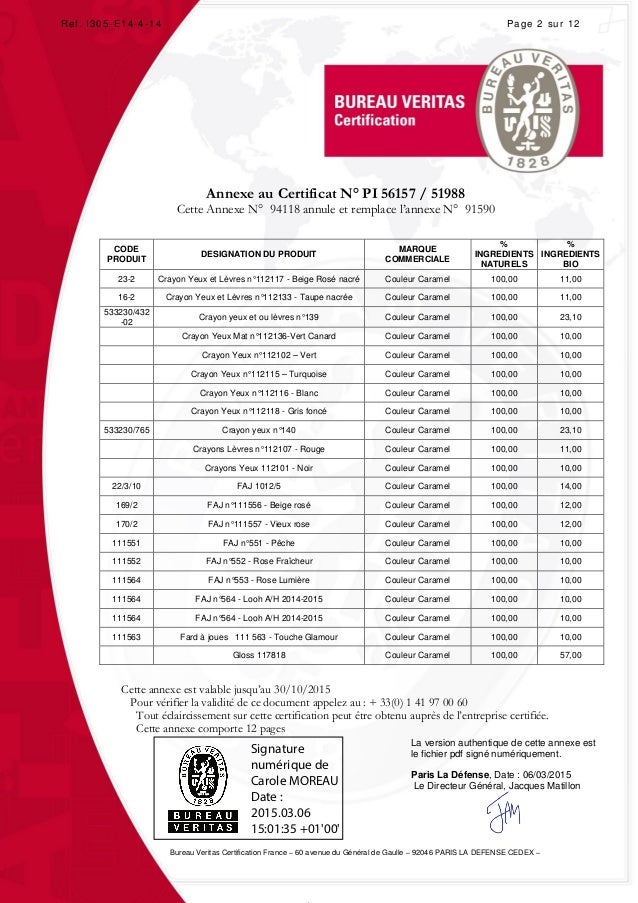 Certification Bureau Veritas Couleur Caramel Maquillage Bio Naturel A
